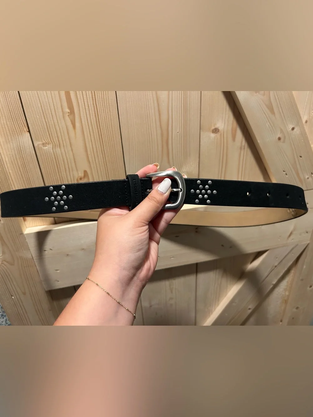 Lucky Brand Black Suede Studded Belt with Silver Buckle